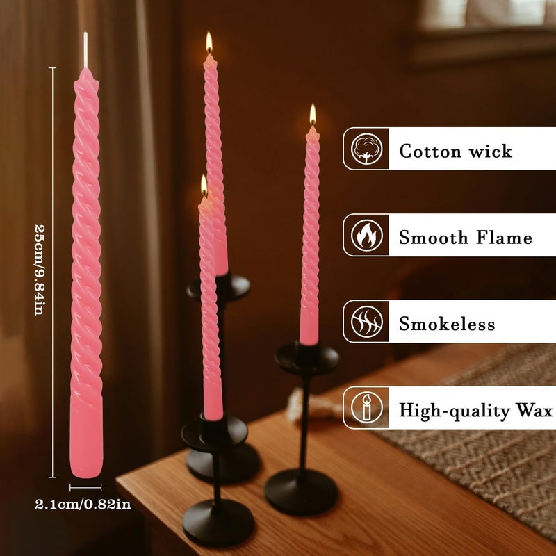 WPONSZU 10 Inch Pink Spiral Taper Candle Set of 12 Pack Unscented Dripless Candlesticks for Valentine's Day,Dinner,Party,Brithday,Wedding,Christmas,and Home Decoration - Image 5